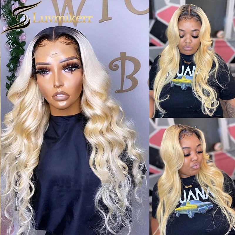 

613 Blonde Ombre HD Transparent 13x6 Lace Frontal Wig Water Body Wave Pre Plucked Human Hair Lace Front Wigs Bleached Knots Full