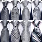 Галстук Hi-Tie серебристый однотонный, новинка, дизайнерский Шелковый Свадебный галстук для мужчин, набор запонок с носовым платком, модная деловая вечеринка, дропшиппинг