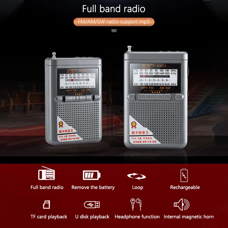 Портативный Полнодиапазонный радиоприемник Mini FM/AN/SM Портативная радиостанция с