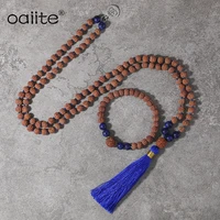 oaiite lapis lazuli stone rudraksha necklace buddha beads prayer bracelet handmade yoga prayer 108 mala necklaces jewelry set