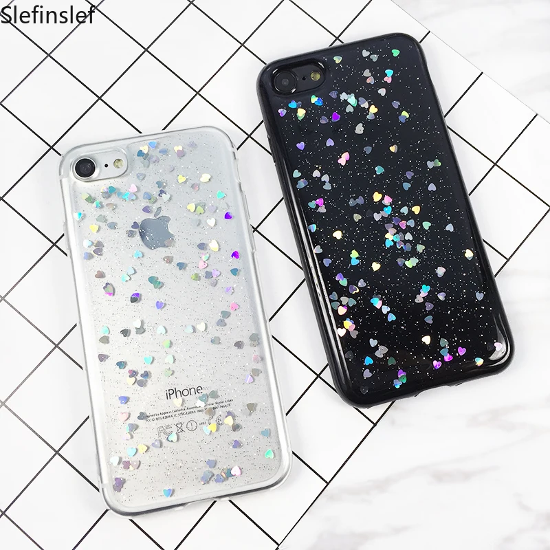 Роскошный блестящий чехол для iPhone 7 8 6 6S Plus 5 5S 5SE X задняя крышка с сердечком мягкие