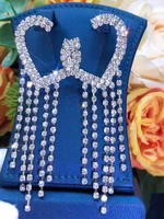 soramoore luxury heart long tassel earrings trendy cubic zircon shiny earrings for women wedding engagement party jewelry gift