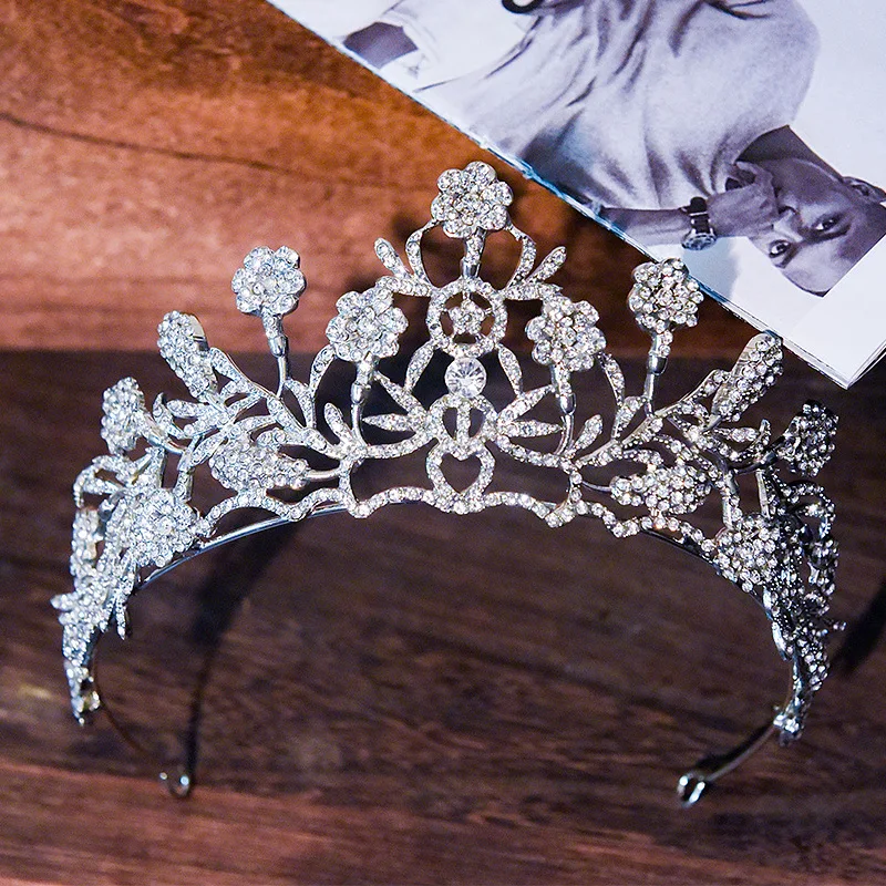 

Роскошные свадебные тиары с цветами и кристаллами, короны королевы, женские вечерние барокко, диадемы стразы, ювелирные изделия, свадебные ...