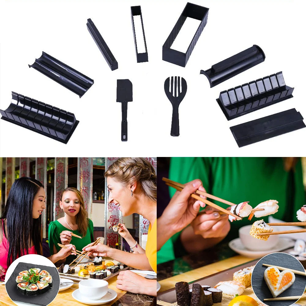 

10 Pcs DIY Sushi Maker Set Sushi Making Tools Japanese Rice Ball Mold Sushi Roll Mould Multifunctional Kitchen Cooking Tools