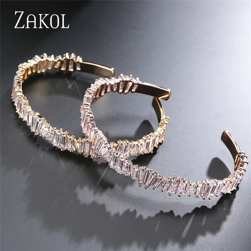 ZAKOL роскошный квадратный кубический цирконий регулируемый браслет кольцо Набор