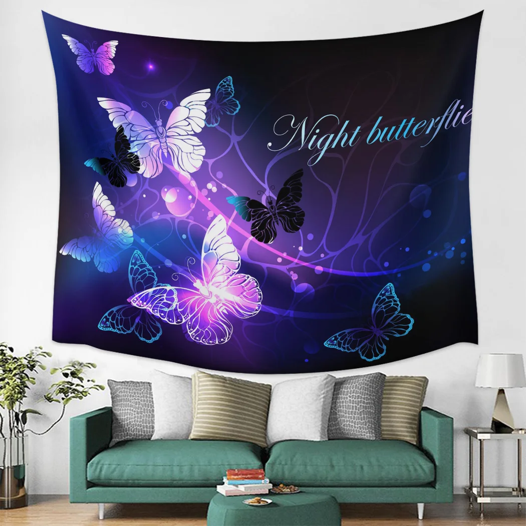 Настенный Гобелен для спальни фиолетовый гобелен с изображением бабочек Коврик