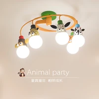 nordic creative cartoon animal heads iron ceiling lamp with led e27 glass bulbs for kids bedroom children room