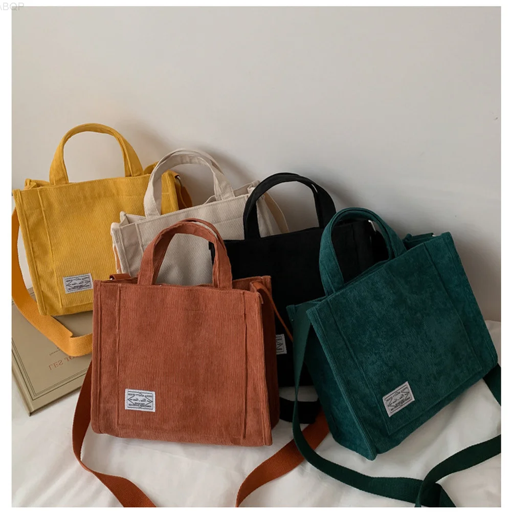 

Сумка женская Вельветовая на молнии, маленький саквояж на плечо из хлопка и холста, Повседневная Экологически чистая сумочка-тоут через пле...