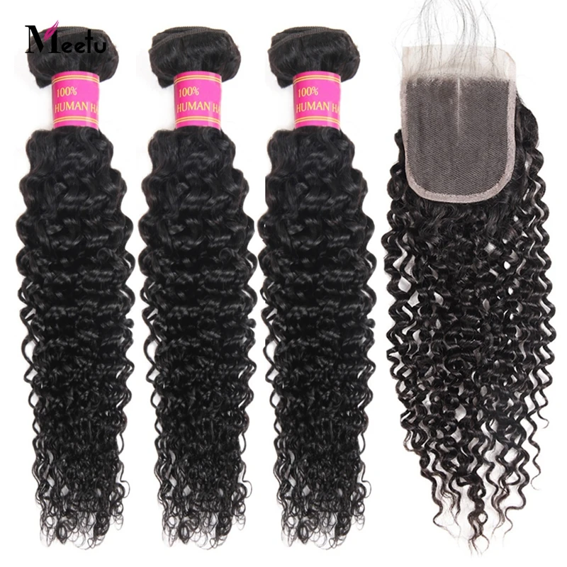 Meetu монгольская причудливая завивка пучки с закрытием 3 пучка натуральный цвет