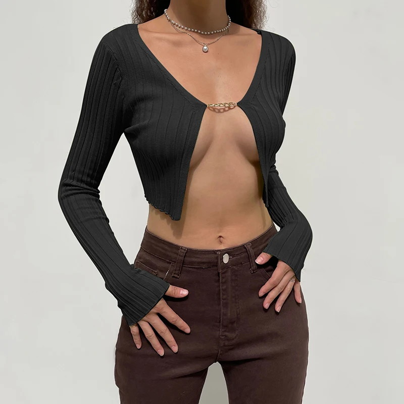 Пикантный женский кардиган Darlingaga в стиле Харадзюку с зеленой цепочкой кроп-топы