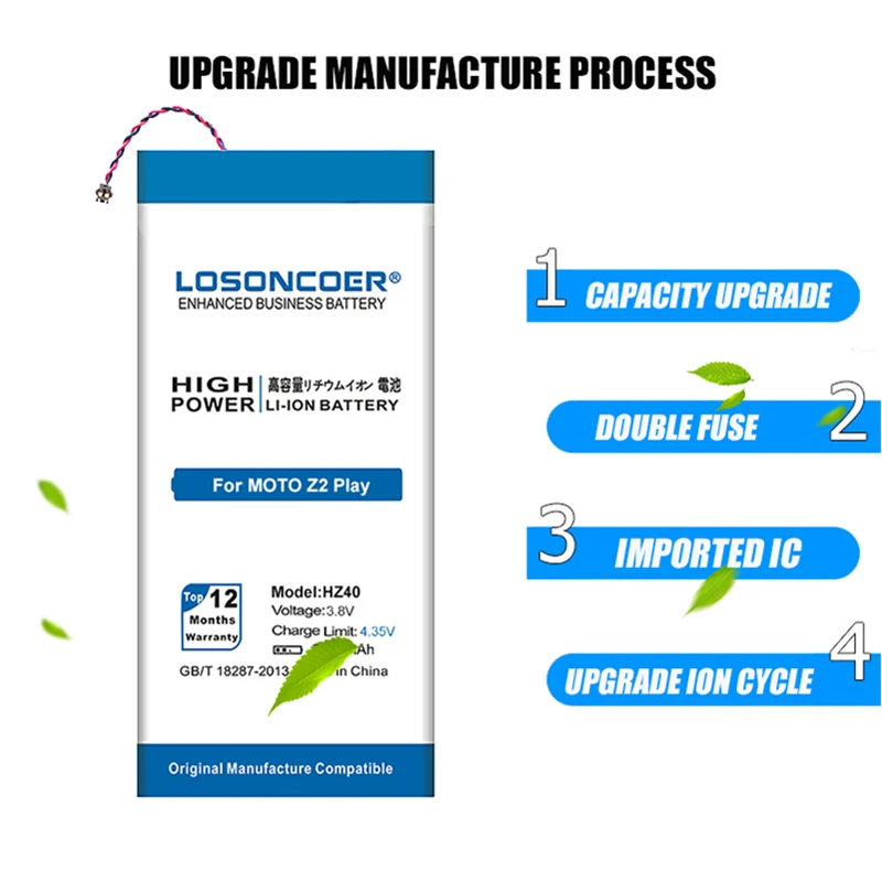 LOSONCOER 4100mAh HZ40 Battery For Motorola MOTO Z2 Play XT1710-08 XT1710 XT1710-09 XT1710-11 |