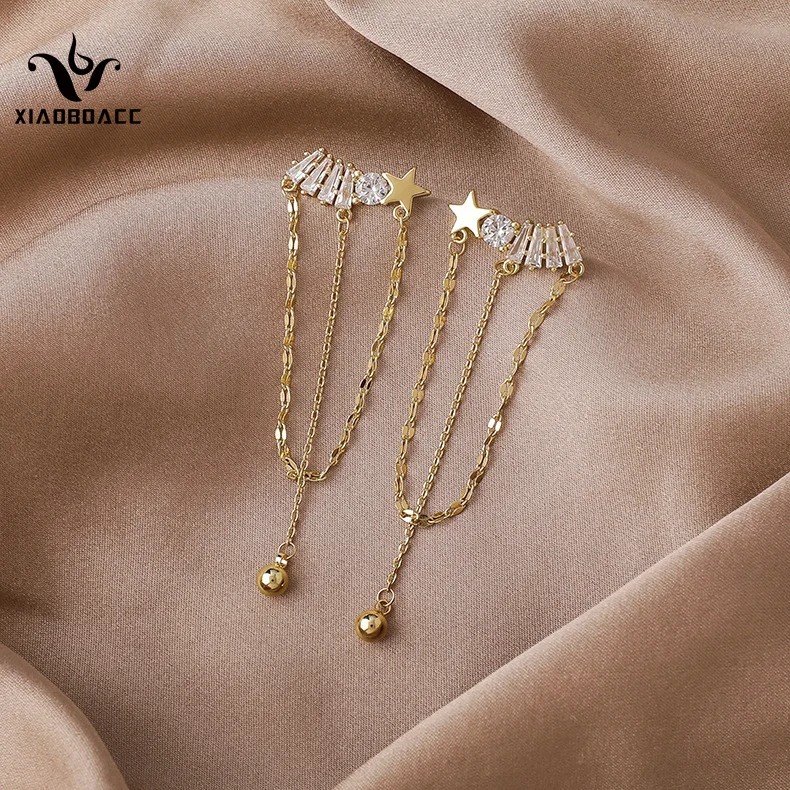 

Xiaoboacc Korean Fashion Star Zircon Tassel Earrings