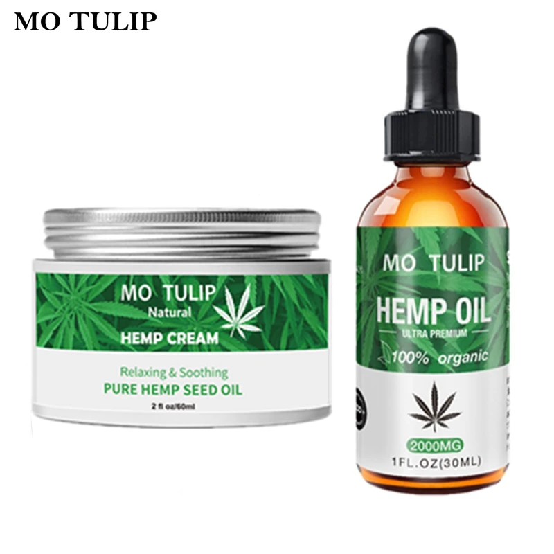 

MO TULIP Pure Organic Essential Oils and Face Cram Cbd Hemp Oil Set 2000MG Herbal Drops Body Relieve Anxiety Stress Help Sleep