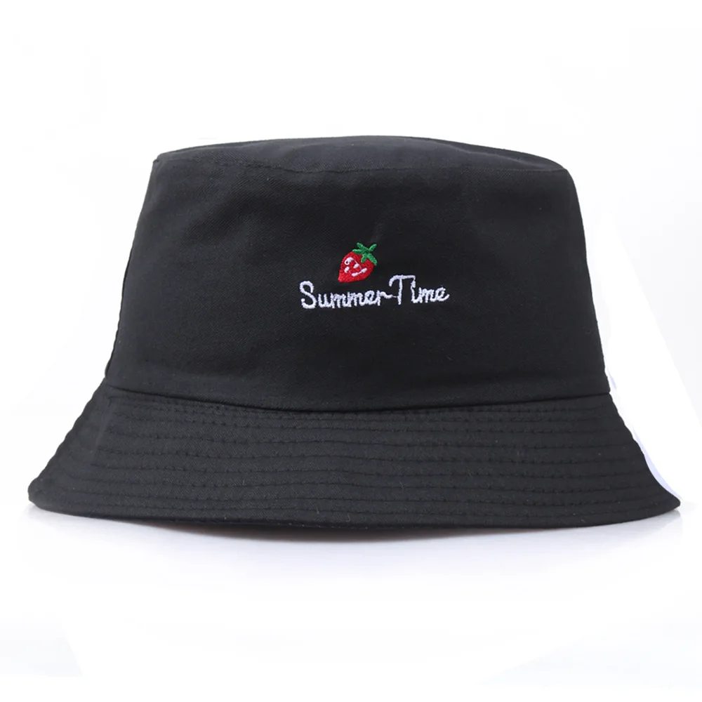 

Panama Strawberry Bucket Hat Summer cotton embroidery Bob Cap Hip Hop Gorros Fishing Fisherman hat Fashion casual Hats
