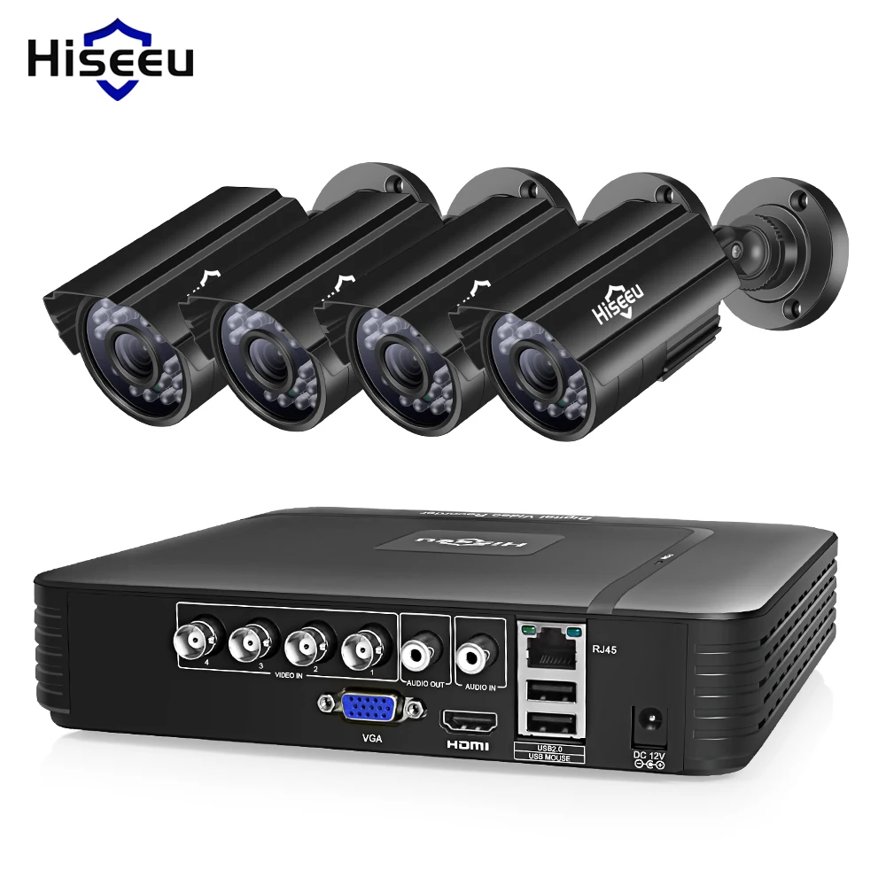 Hiseeu система видеонаблюдения 4CH 720 P/1080 P AHD камера безопасности DVR комплект CCTV Водонепроницаемая наружная домашняя система видеонаблюдения HDD