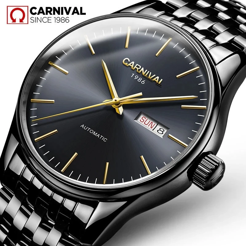 Carnival Brand Fashion Business Watch For Men Luxury Automatic Mechanical Watches Waterproof Calendar Dress Clock Reloj Hombre