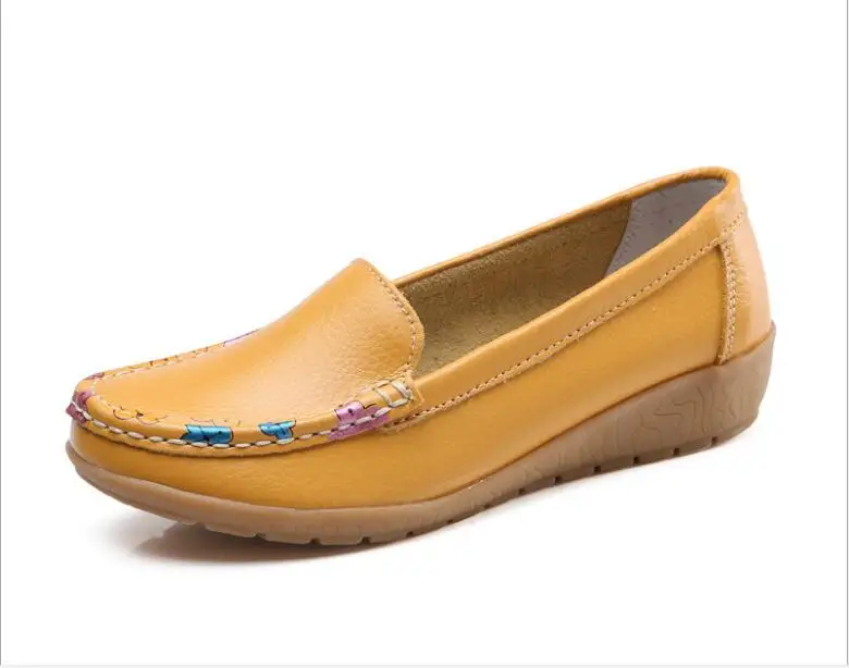 Туфли женские кожаные плоская подошва однотонные повседневные лоферы обувь для