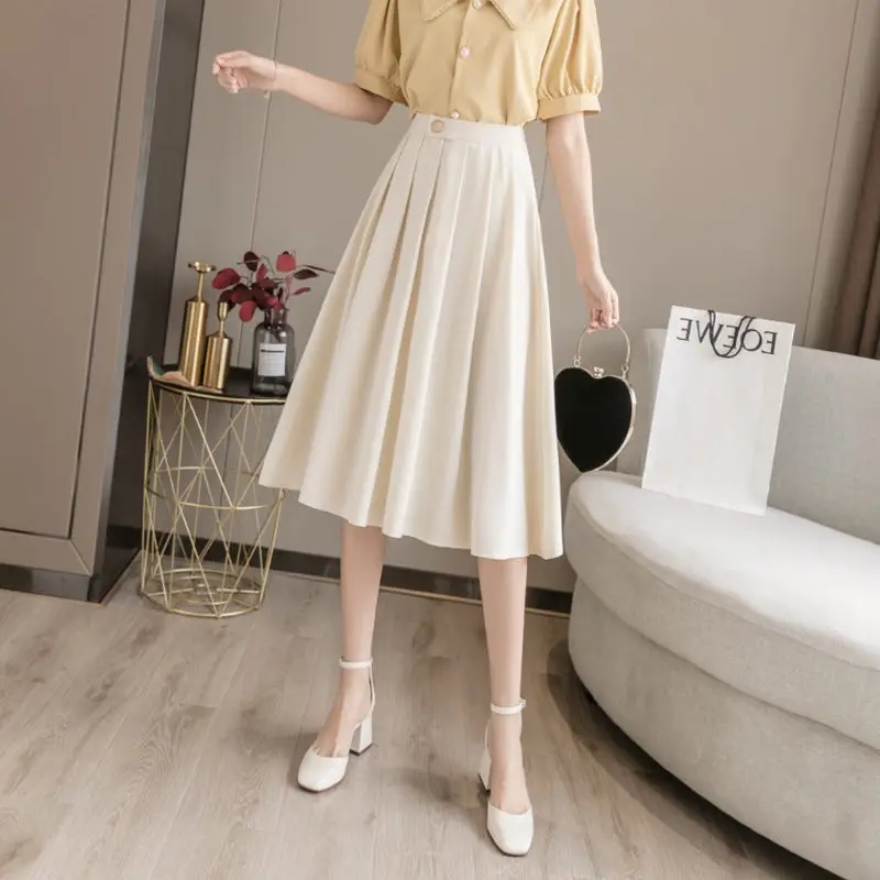 

Женская плиссированная юбка средней длины, простая шикарная юбка большого размера в Корейском стиле, весна-лето 2021, Женская трапециевидная ...