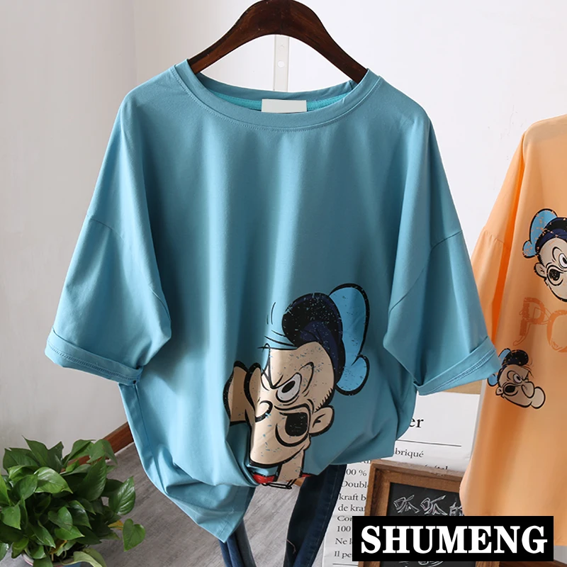 Ins/Летняя свободная футболка большого размера женская с коротким рукавом BF стиль