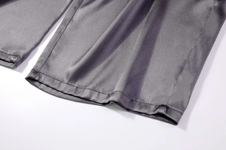 

Women's 100% Pure Silk Satin Gray Belt Elastic Waist Pockets Wide Leg Long Pants Trousers JN453