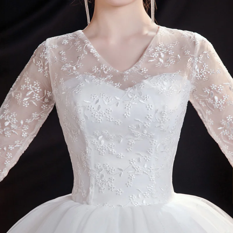 Popodion свадебное кружевное платье с v-образным вырезом Свадебное длинным рукавом es