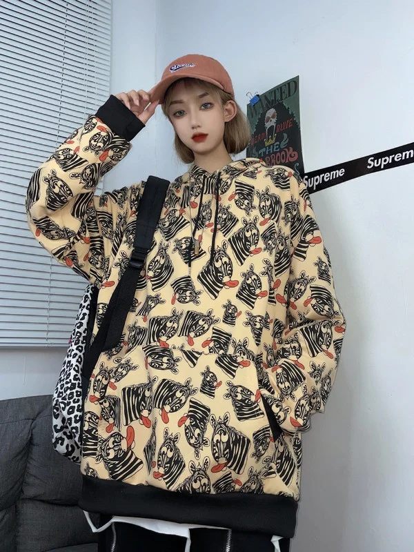 Модный осенний двойной капюшон с принтом зебры и длинным рукавом | Женская одежда