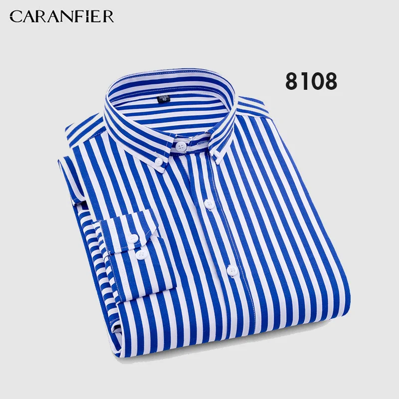08 CARANFIER, Мужская одежда, клетчатая рубашка, мужская, весна, осень, длинный рукав, твил, формальная, деловая, мужская, светская, полосатая рубашка - Цвет: 08