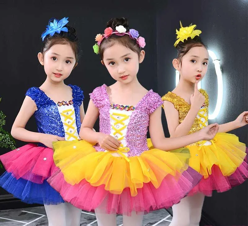

Children's Day Children's Performance Costume Sequin Princess Skirt Fluffy Yarn Modern Dance Costume Kindergarten Jazz Dance Per