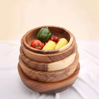large size salad bowl thicken wooden pan plate fruit dishes saucer dessert dinner bread wood plates rice storage bowl
