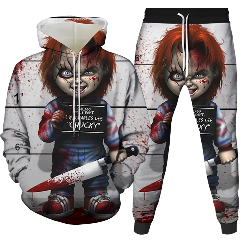 

Newest Horror Movie Chucky 3D Hoodies Mens Fashion Joker Zipper Clown Jacket Hoody Hooded Sweatshirts Outerwear Plus Size Suit