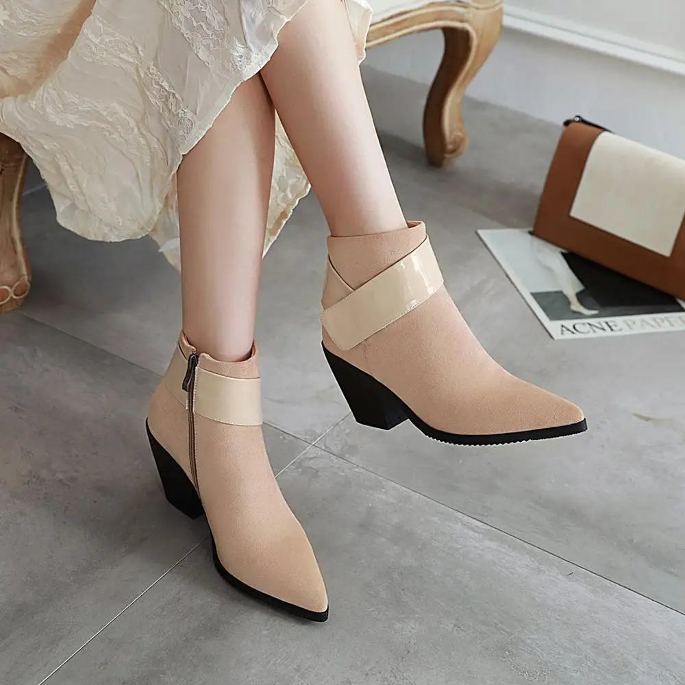 Ankle Boots for Women Autumn Winter Western Cowboy Slip on Wedge High Heel Brown Black Suede Shoes Botas 32-43 | Обувь