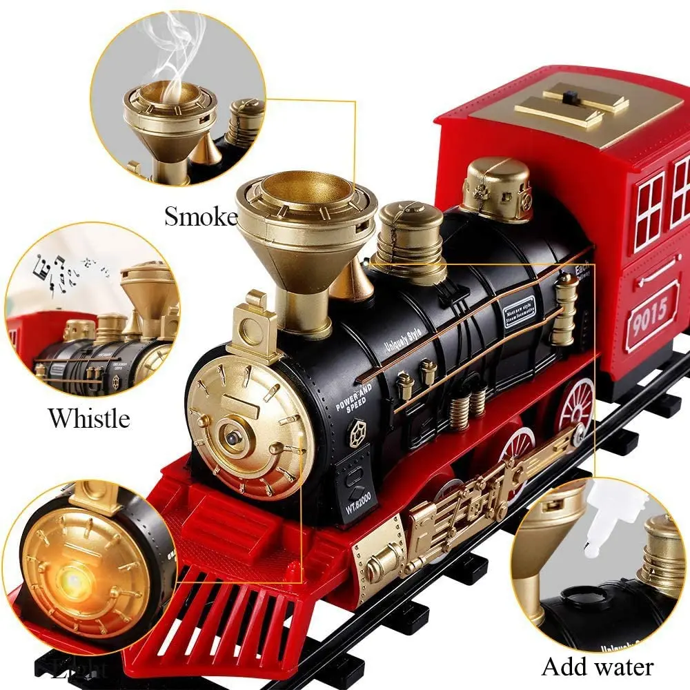 Tren de juguete el&eacute;ctrico de Navidad para ni&ntilde;os, v&iacute;as de ferrocarril, motor de locomotora de vapor, modelo fundido a presi&oacute;n, juego educativo-2