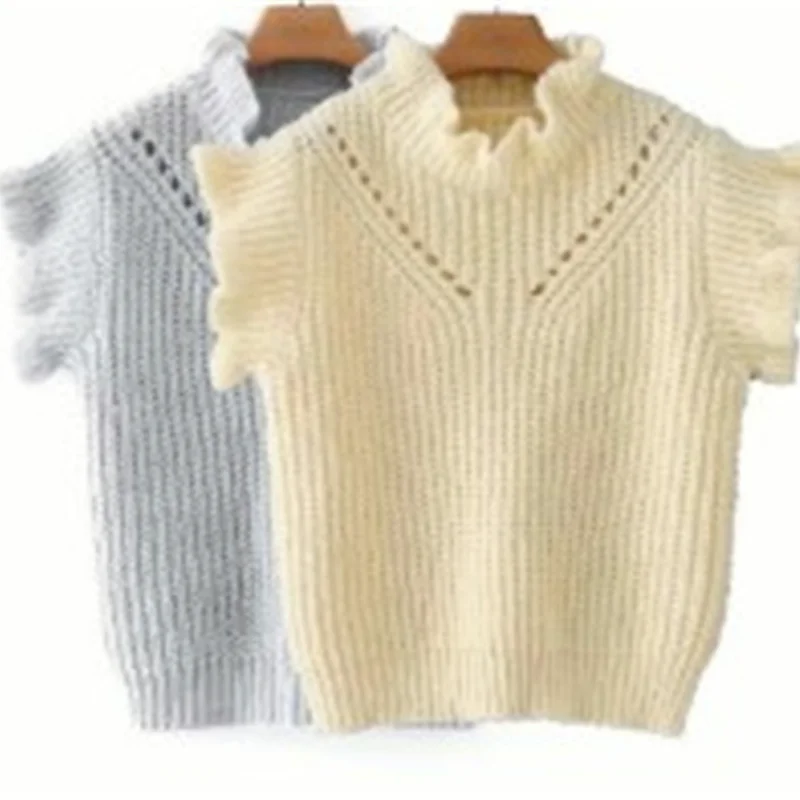 

Spring 2021 New Hollow Ruffled Sweater Vest Women Sleeveless Loose Ruffled Collar Sleeveless Sweater Female Jumpers Pullover