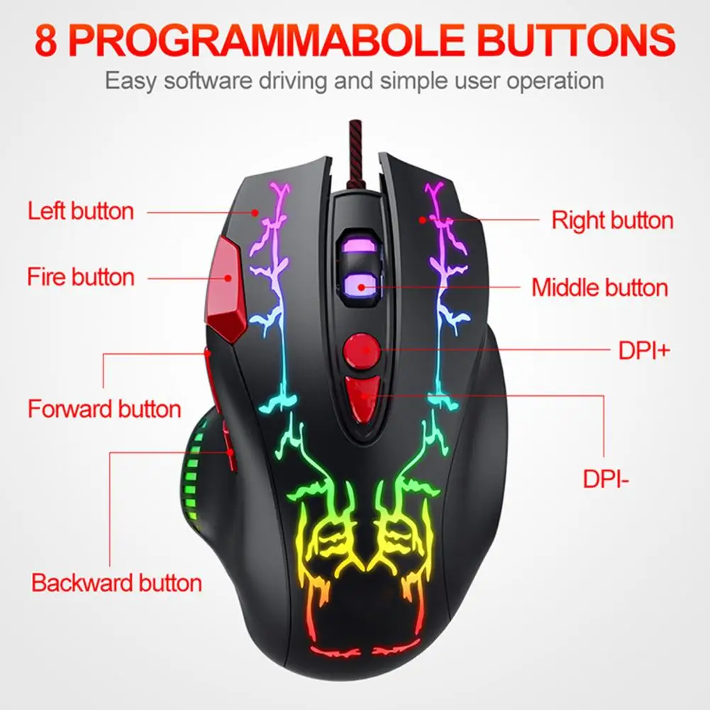 

G550 8-Key 1000/1600/3200/6400DPI Wired RGB Lighting Luminous Optical Gaming Mouse for Computer Laptop