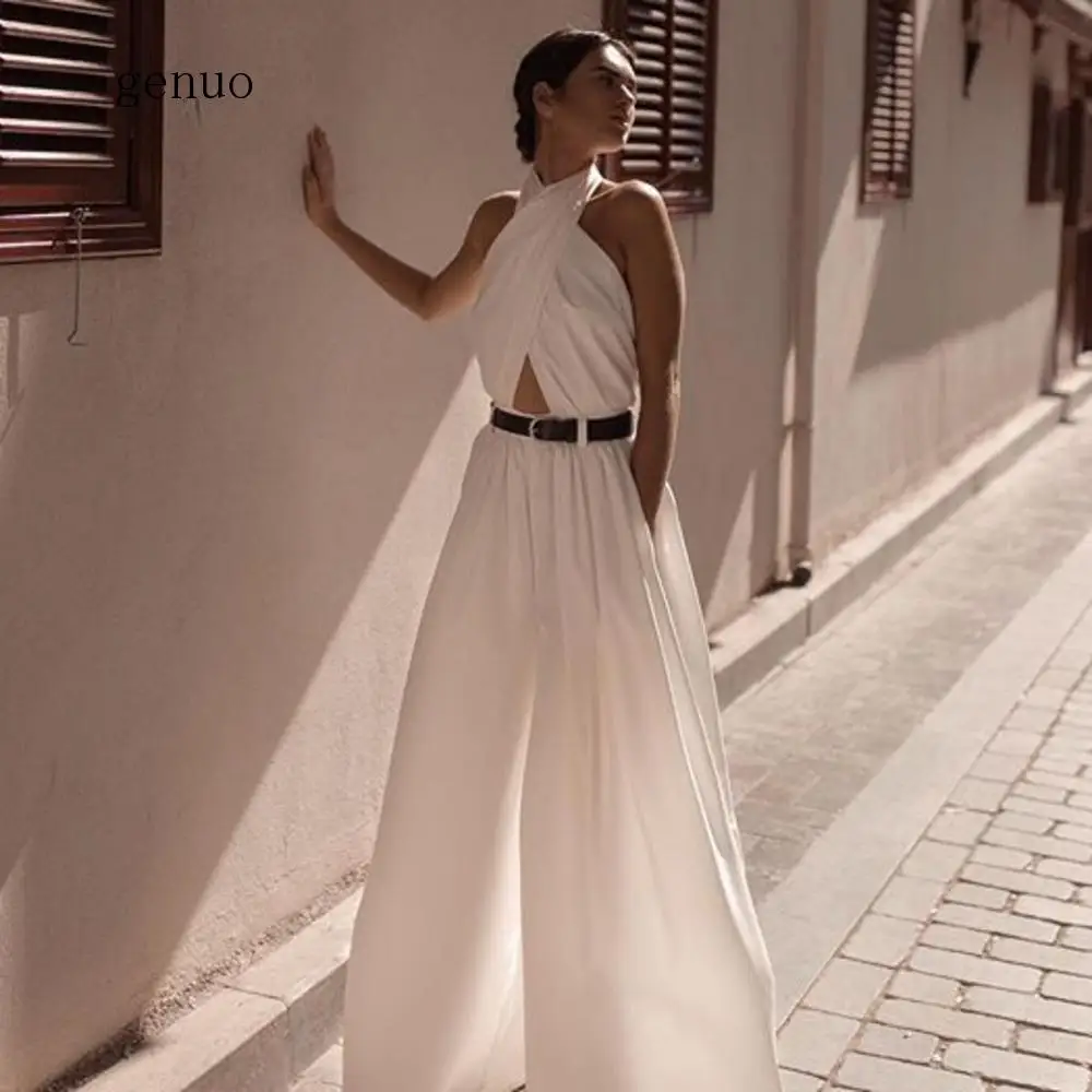 Женские широкие брюки сексуальные комбинезоны с открытой спиной и лямкой на шее