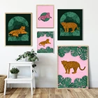Постер с абстрактными животными в скандинавском стиле, красный, розовый, зеленый тигр, Картина на холсте не теряет сон, настенные художественные принты, картина для спальни, домашний декор