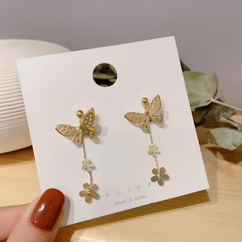 

S925 Silver Needle Korean Fashion Earrings Metal Butterfly Earrings Female Wild Gentle Temperament Vintage Earrings Jewelry
