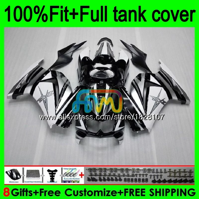 

+Tank For KAWASAKI ZX-250R EX-250 EX ZX 250R 08 09 10 11 Silver black 12 104BS.10 EX250 ZX250R 2008 2009 2010 2011 2012 Fairing