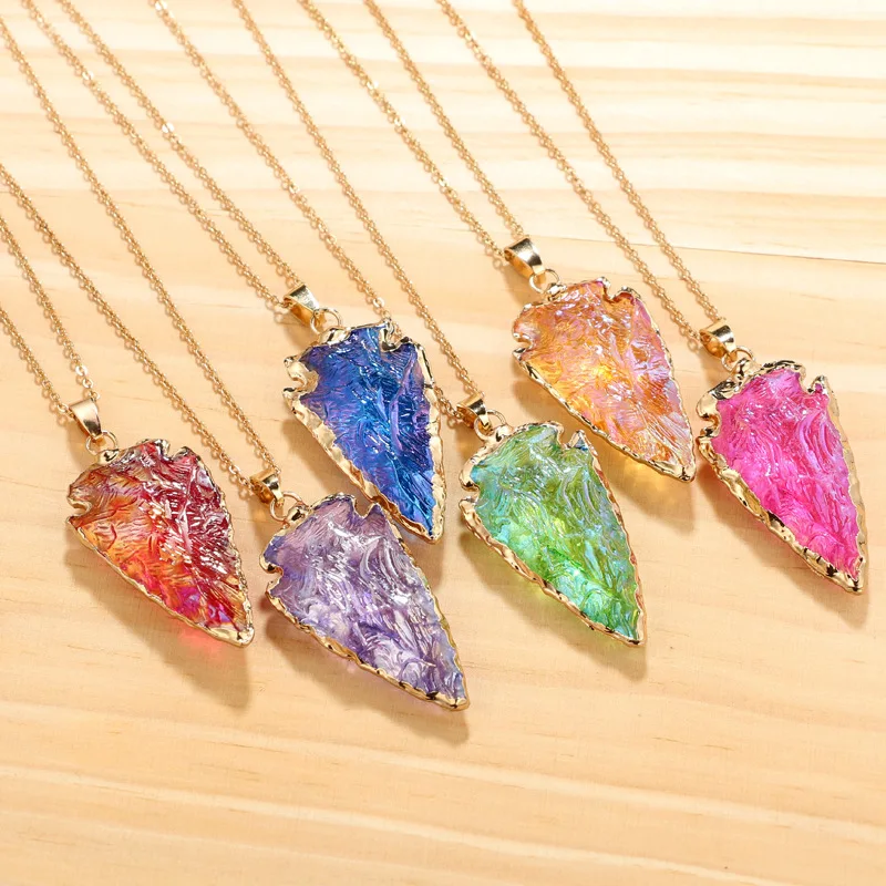 

Seven Color Triangle Pendant Necklace Natural Stone Arrow Necklace Pendant Accessories Semi-precious Stone Jewelry Accessories