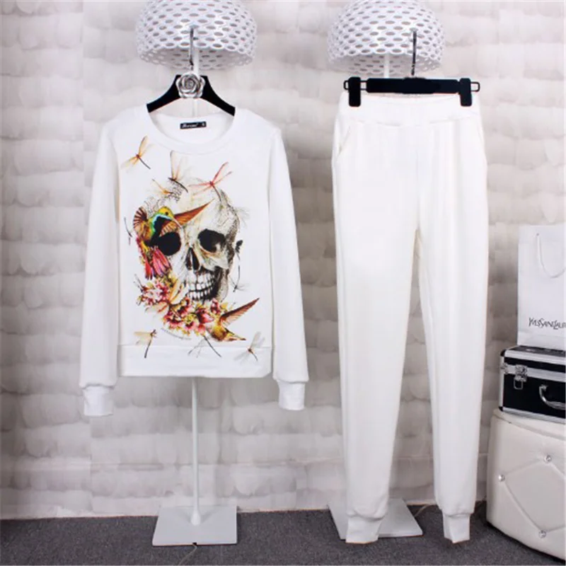 Модный принт комплект из 2 предметов Женский пуловер с подкладкой толстовка +