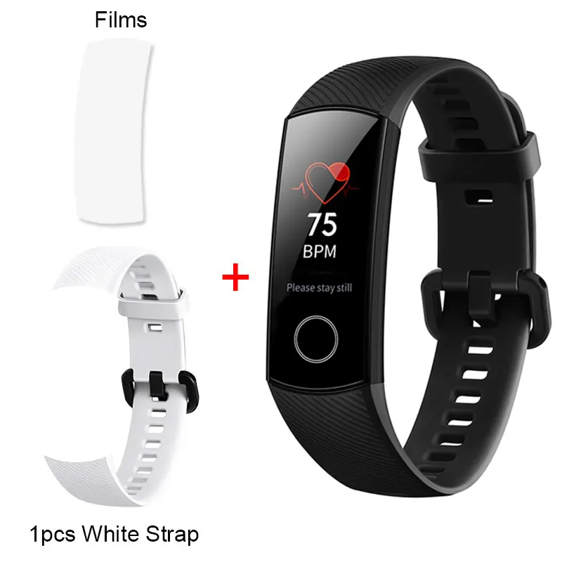 Black Add WhiteStrap Honor Band 4 смарт-браслет Amoled цветной 0,9" сенсорный экран для плавания для обнаружения пульса 5ATM водонепроницаемый для сна - Цвет: Black Add WhiteStrap