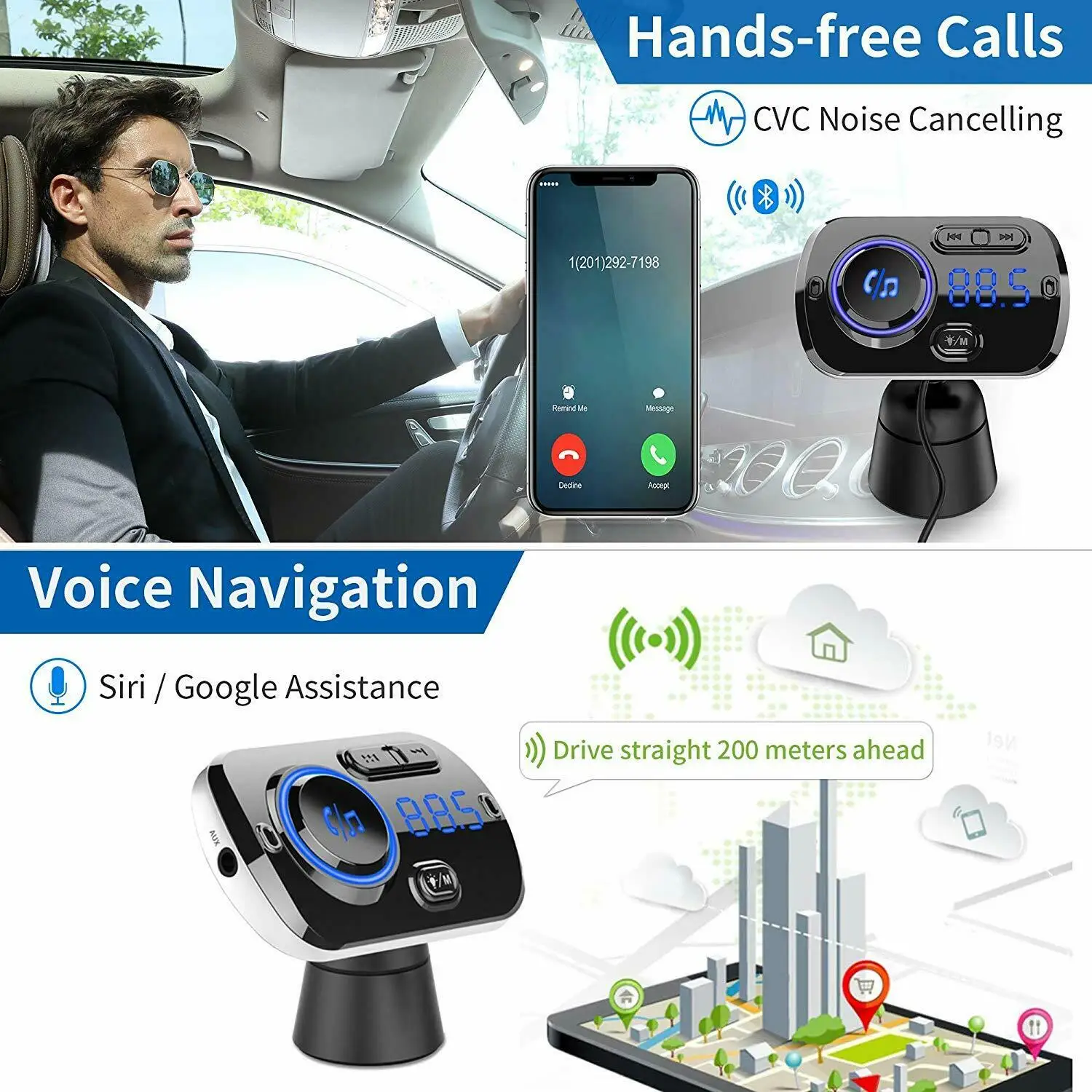 Беспроводной автомобильный комплект громкой связи Bluetooth 5 0 FM-передатчик mp3-плеер