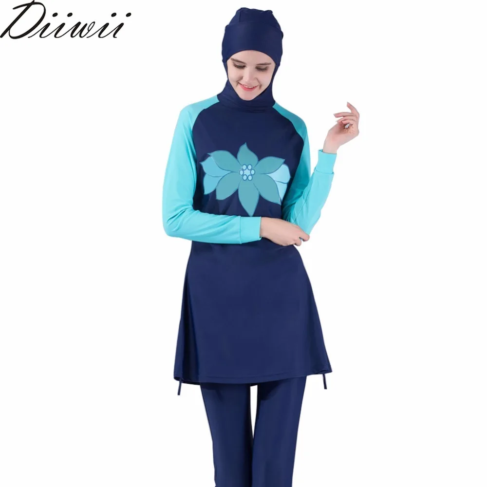

Diiwii Newest Women Girls Muslim Female Bathing Wear Plus Burkinis Muslim Swimwear Women Islamic Full Cover Floral Swim Suits