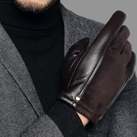genuien leather male gloves autumn winter thicken warm driving sheepskin gloves man black casual leather gloves tu2801