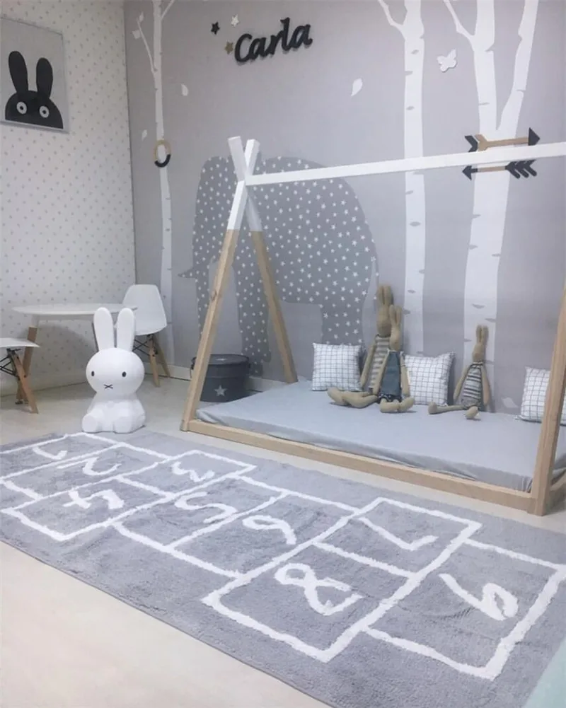 INS Nordic Cotton Checkers Tapete Infantil Decorative Mat 75*180cm Play Mat for Kids Nordic Decor Carpet Fotografia Photo Props