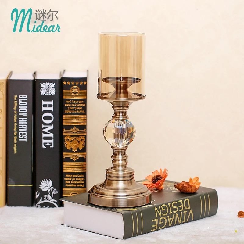 

Luxury European Copper Candle Holder Ornaments Crystal Crafts Candle Holder Romantic Dining Table Swieczniki Home Decor EB50ZT