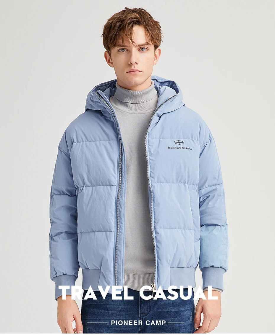 Pioneer Camp Fashion Men Winter Duck Down Jacket Solid Warm Simple Waterproof Zipper Pocket High Quality Jackets Men AYR903431