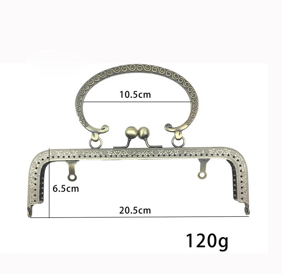 10pcs  20cm Metal Purse Frame Embossed Handle for Clutch Handbag Making Kiss Clasp Lock Antique Bronze Bag Accessories Hardware