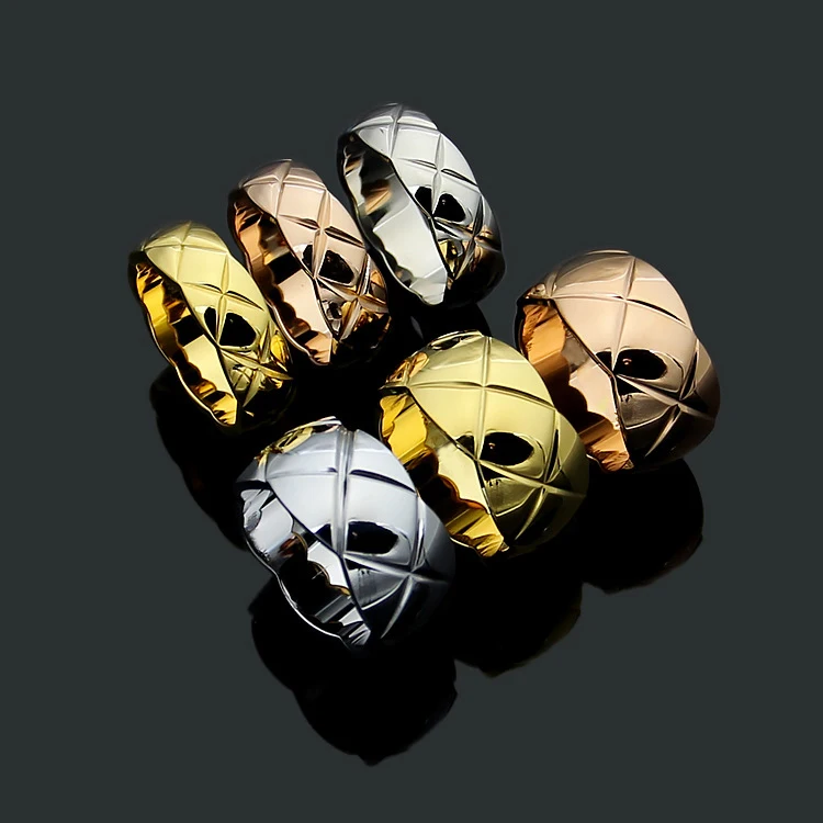 

Luxury Titanium Steel Rhombus Line Ring Ananas Finger Rings 18K Gold Plating Fashion Jewelry High Quality Accessories Ornament