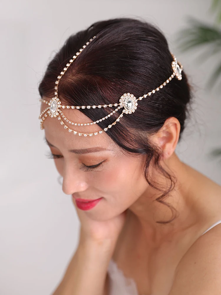 Новые модные розовые золотые серебряные цепочки на голову Стразы головные уборы